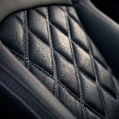 Fototapeta premium Detailed view of black perforated leather upholstery with a diamond quilted pattern illustrating luxury and craftsmanship in automotive interior design