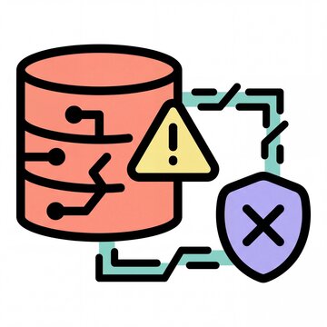 Data breach alert and database server vulnerability concept, vector illustration