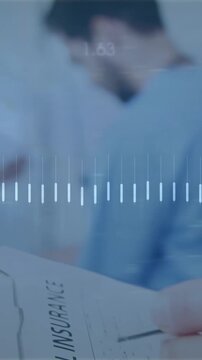 Medical data analysis animation over healthcare professionals attending to patient