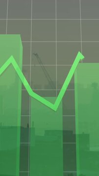 Animation of financial data processing over cityscape
