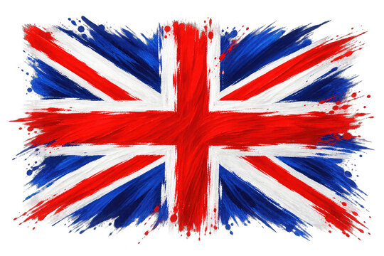 Abstract British flag in paint brush strokes isolated on transparent background "