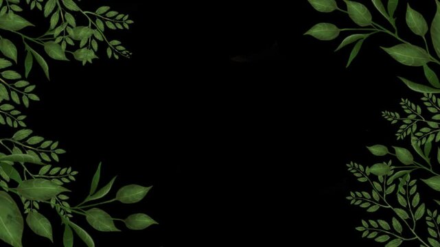 Green leaf frame surrounds a black central background for text insertion.