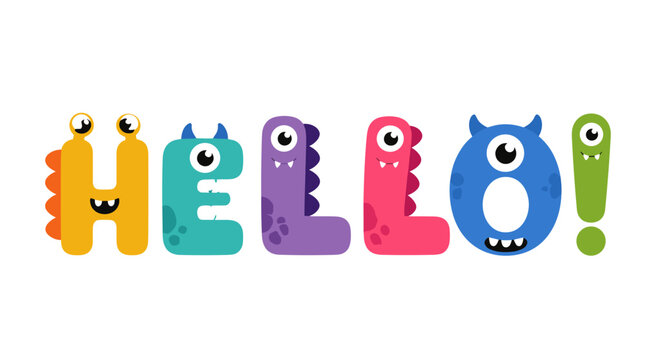 Colorful Cartoon Monster Letters Spelling Hello.