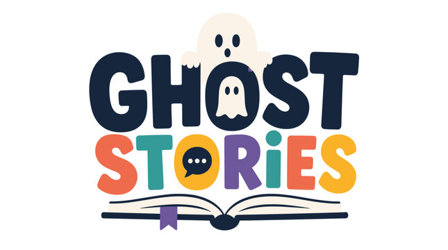 Colorful Ghost Stories Logo With Open Book Theme.