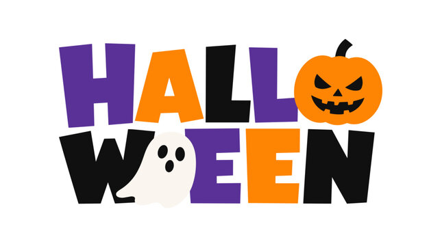 Halloween pumpkin and bold letters illustration.