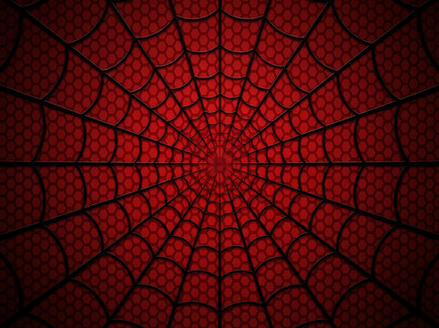 Abstract spider web pattern on a dark red honeycomb textured background