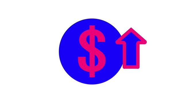 Money increases icon, dollar rate increase stretching arrow up icon. glowing concept currency symbol with up arrow moving animation.