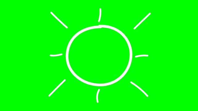 Hand Drawn Sun Sketch Animation on Green Screen Background