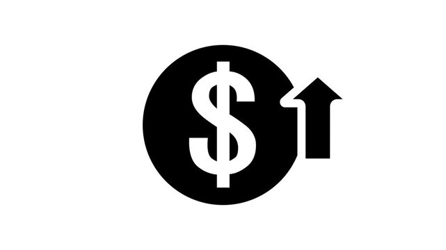 Money increases icon, dollar rate increase stretching arrow up icon. glowing concept currency symbol with up arrow moving animation.