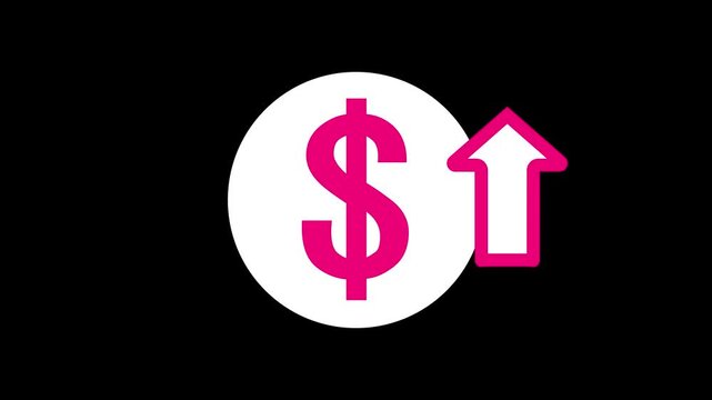 Money increases icon, dollar rate increase stretching arrow up icon. glowing concept currency symbol with up arrow moving animation.
