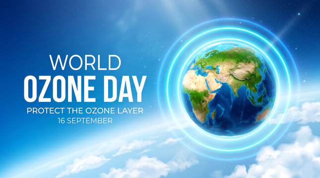 Earth globe celebrating ozone day with world map