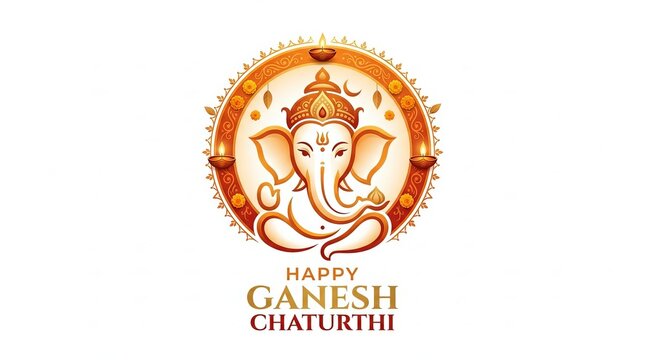 Lord Ganesha Ganesh Chaturthi Festival Celebration with Diyas and Marigold Flowers