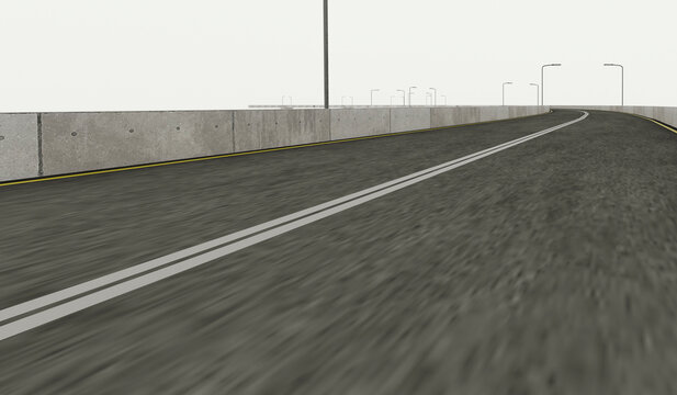 Empty curving asphalt expressway flyover bridge with street lights architecture mockup