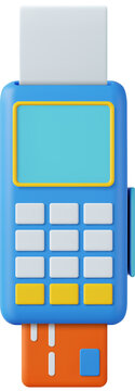 3d Pos terminal with receipt and credit card.