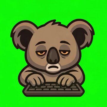 Cute lazy koala gaming with computer keyboard animated mascot graphic greenscreen