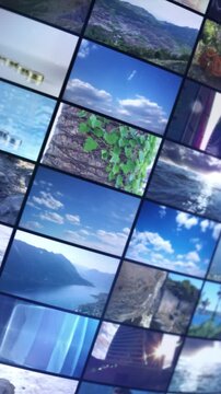 Digital screen showing various nature and travel images