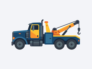 Fototapeta premium Flat vector illustration of blue flatbed tow truck