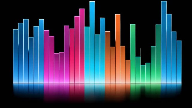 COLORFUL BAR CHART WITH REFLECTION ILLUSTRATION FOR DATA ANALYSIS