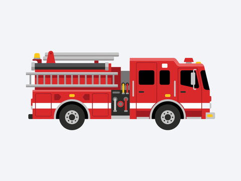 Flat vector illustration of red fire engine truck