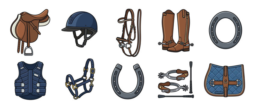 Equestrian Gear Collection Isolated Transparent Background