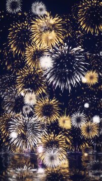 Golden and White Fireworks Display Over Water Generative AI