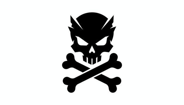 Black silhouette skull and crossbones logo design representing danger or pirate flag in minimal vector style.