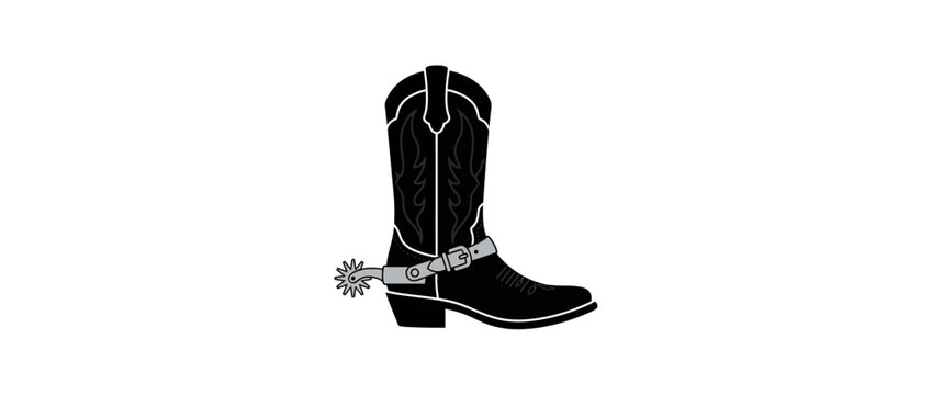 Isolated Black Cowboy Boot with Spur Vector Graphic