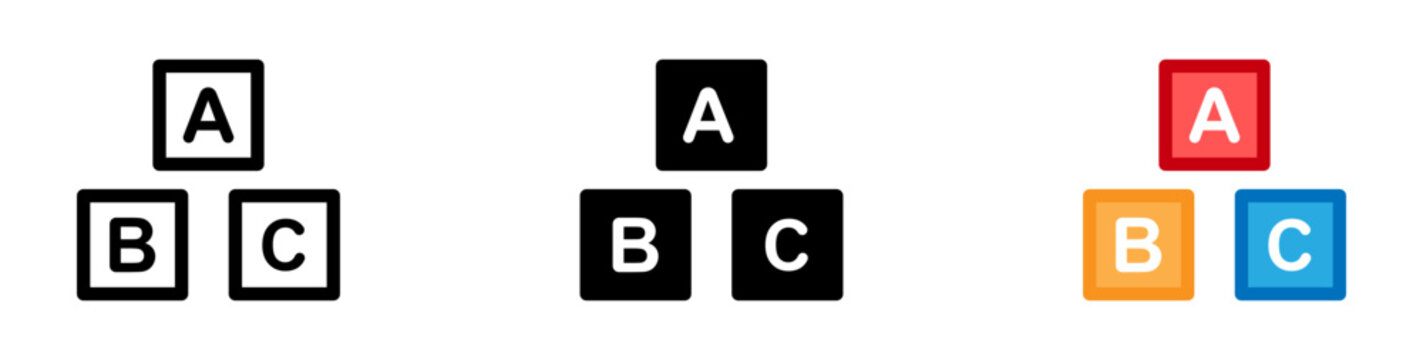 ABC blocks icon silhouette in flat style, child education vector illustration, on isolated background, mentary school, early childhood education.