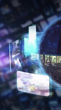 Global network streaming media screens demonstrating connectivity