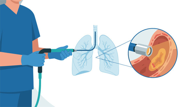 Medical professional performing a bronchoscopy procedure to examine the interior of a patient's lungs in detail.