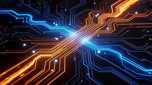 Circuit board with glowing lines