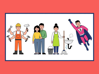 Home Maintenance and Repair Service Illustration with Superhero Handyman