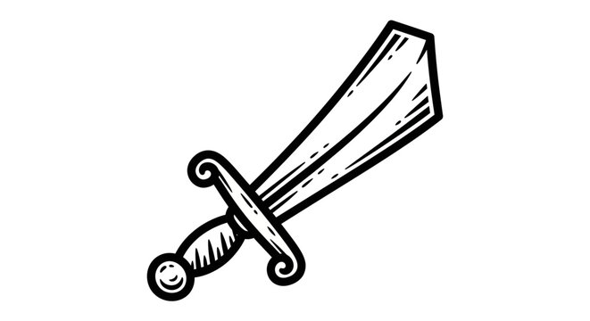 Stylized scimitar sword sketch icon for fantasy designs.