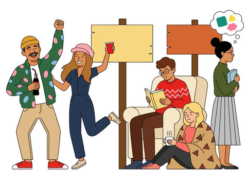 Introvert and Extrovert People Character Illustration of Social Personalities