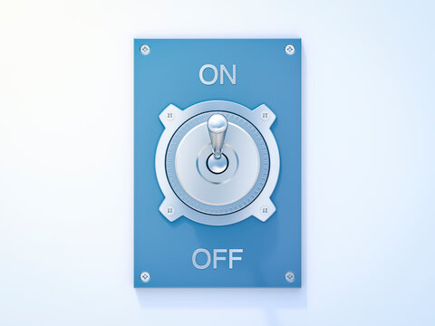 Blue flip switch, on, off, 3D Rendering