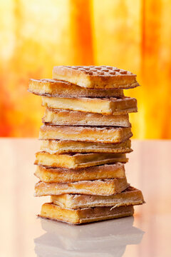 Wafers with icing sugar, close up