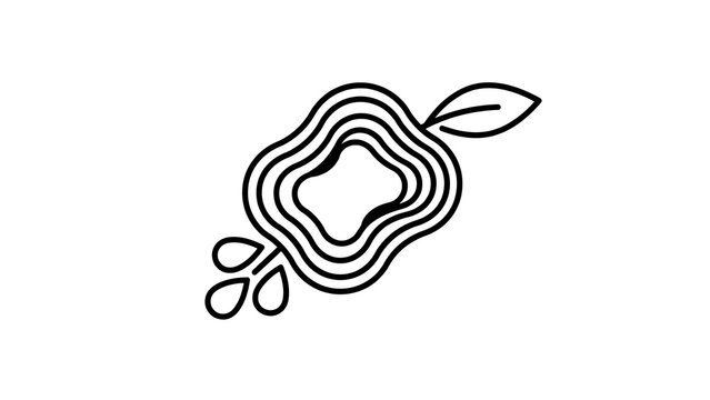 Minimalist Line Drawing of Flower Bud with Water Droplets and Small Leaf on Transparent Background