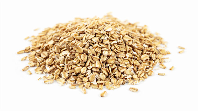 Close up view of whole grain oats scattered on transparent background for healthy food photography