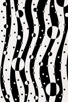 Black and white abstract geometric op art pattern with circles