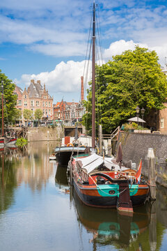 Traditional wooden sailing ship in Delfshaven, Rotterdam, Netherlands