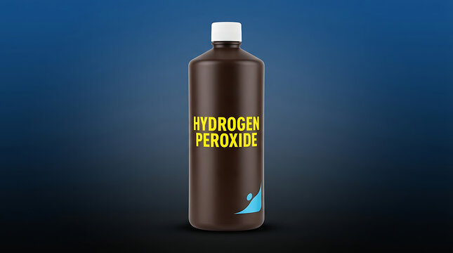 Brown Plastic Hydrogen Peroxide Bottle Isolated on a Dark Gradient Professional Background