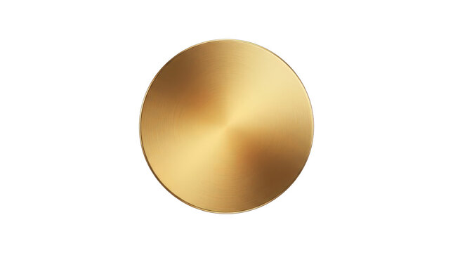Circular gold metal plate isolated on transparent background