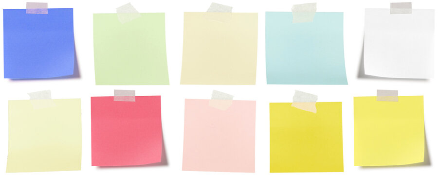 a vibrant array of blank sticky notes in various colors, neatly arranged and taped, providing a clean and versatile background for creative projects.