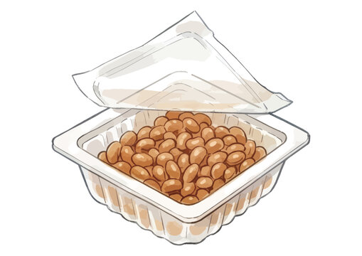 Appetizing natto illustration with glossy sticky soybeans, rich fermented texture and authentic Japanese food styling ／ シズル感のある納豆のイラスト、艶やかな大豆と粘りのある糸引きをリアルに表現した美味しそうな和食