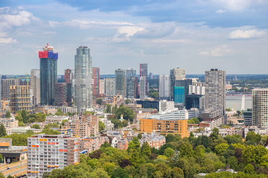 Skyline with modern skyscrapers in Rotterdam, Netherlands