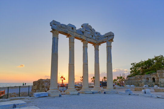 Turkey, Side, Temple of Apollo at sunset