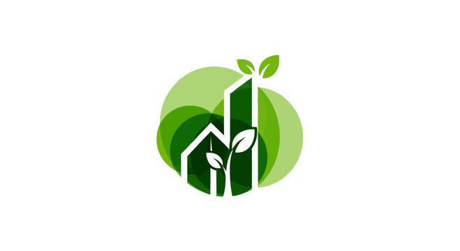 Green city building and leaves logo concept