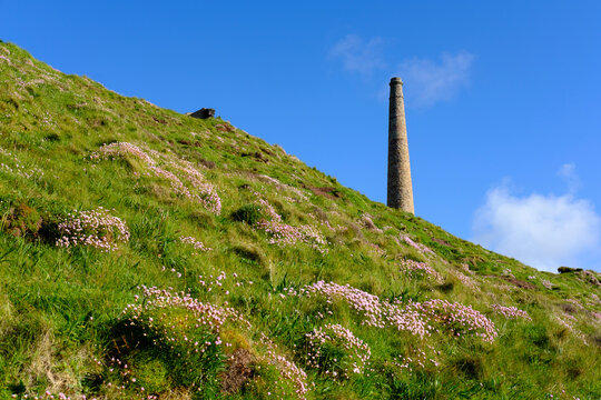 UK, Cornwall, Chimney of old tin mine