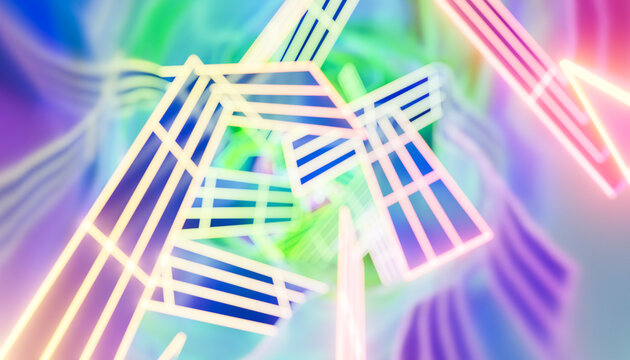 Colorful 3d glowing neon tunnel creates dynamic geometric perspective