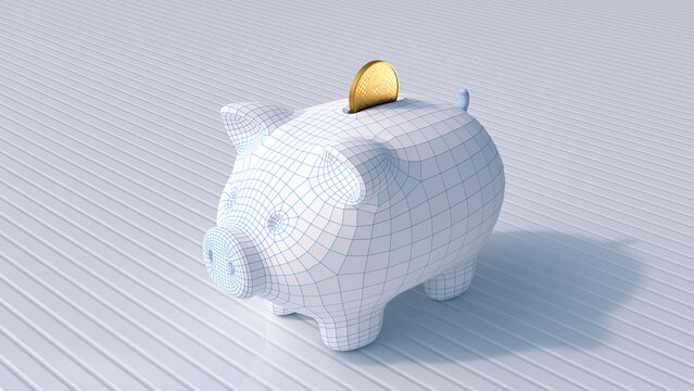 3d piggy bank render with coin symbolizing finance and savings